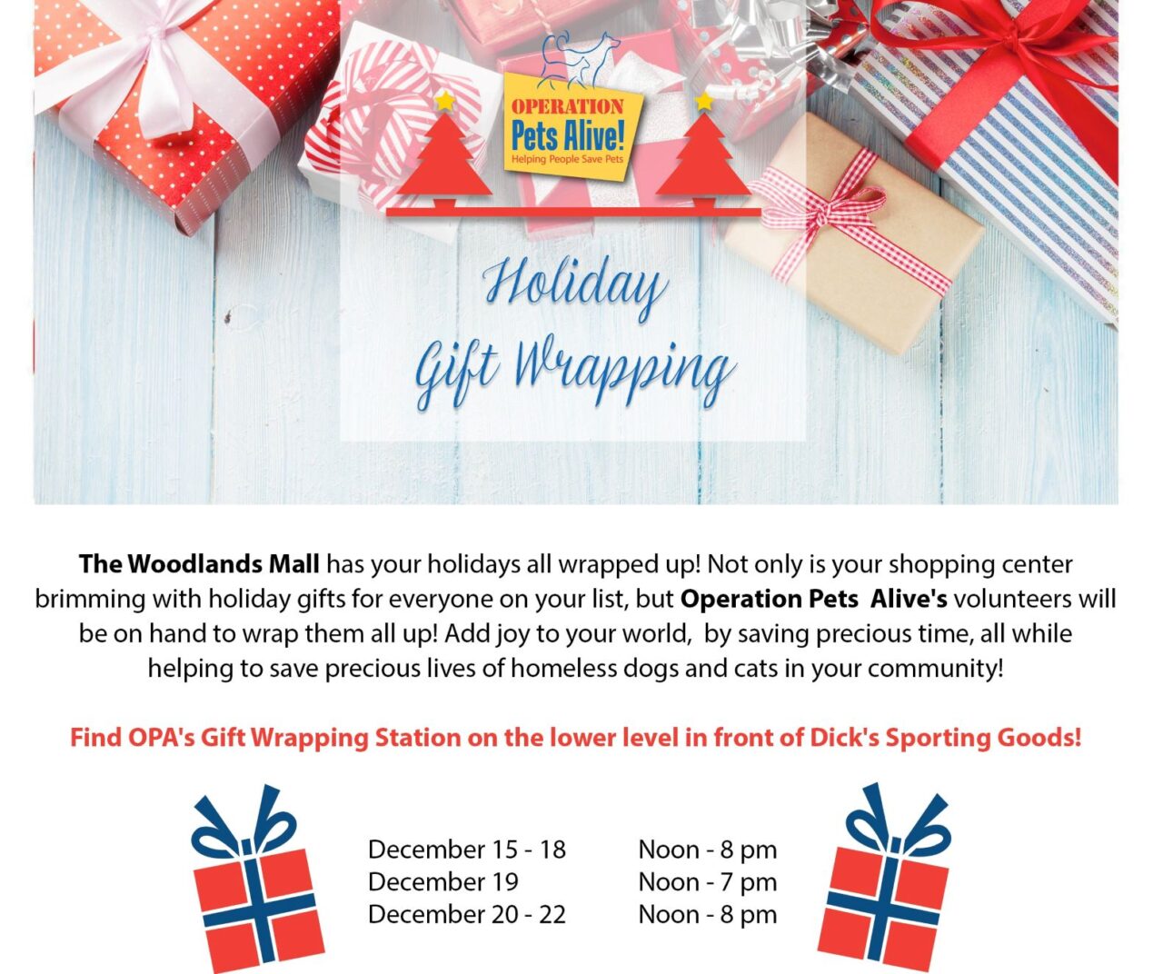 OPA Holiday Gift Wrapping at the Mall Operation Pets Alive
